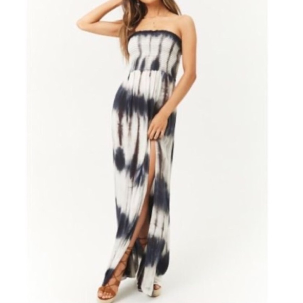 Navy/Lt. Blue Forever 21 Tie Dye Crinkled Maxi Dress